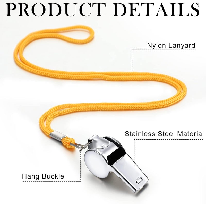 Kingdder 100 Pcs Metal Referee Whistle Bulk for Coach Whistles for Adults with Lanyard Stainless Steel Sports Whistle Emergency Loud Sound Whistle for Teachers Polices School Sports - Image 3